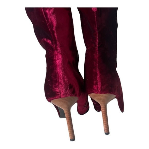 Colin Stuart Red Velvet Leather Mid Calf Pointed Toe Heel Boots Size 7M - Picture 9 of 16